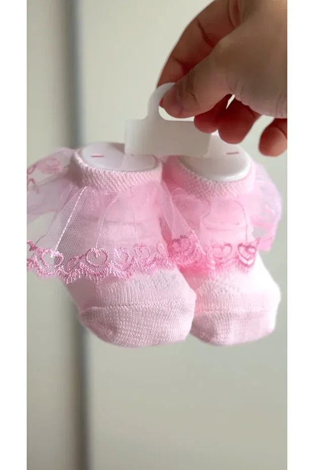 Детские носки для девочек с принтом Heart Detailed Lacy Baby Socks Betsy Studio, Pink — фото 2