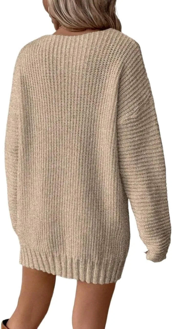 Женское свободное платье с V-образным вырезом, Khaki — фото 2