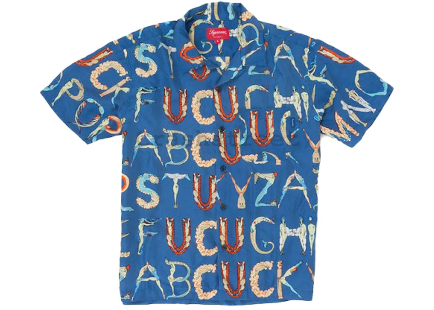 Мужская рубашка с принтом Supreme Alphabet Silk Shirt, Navy