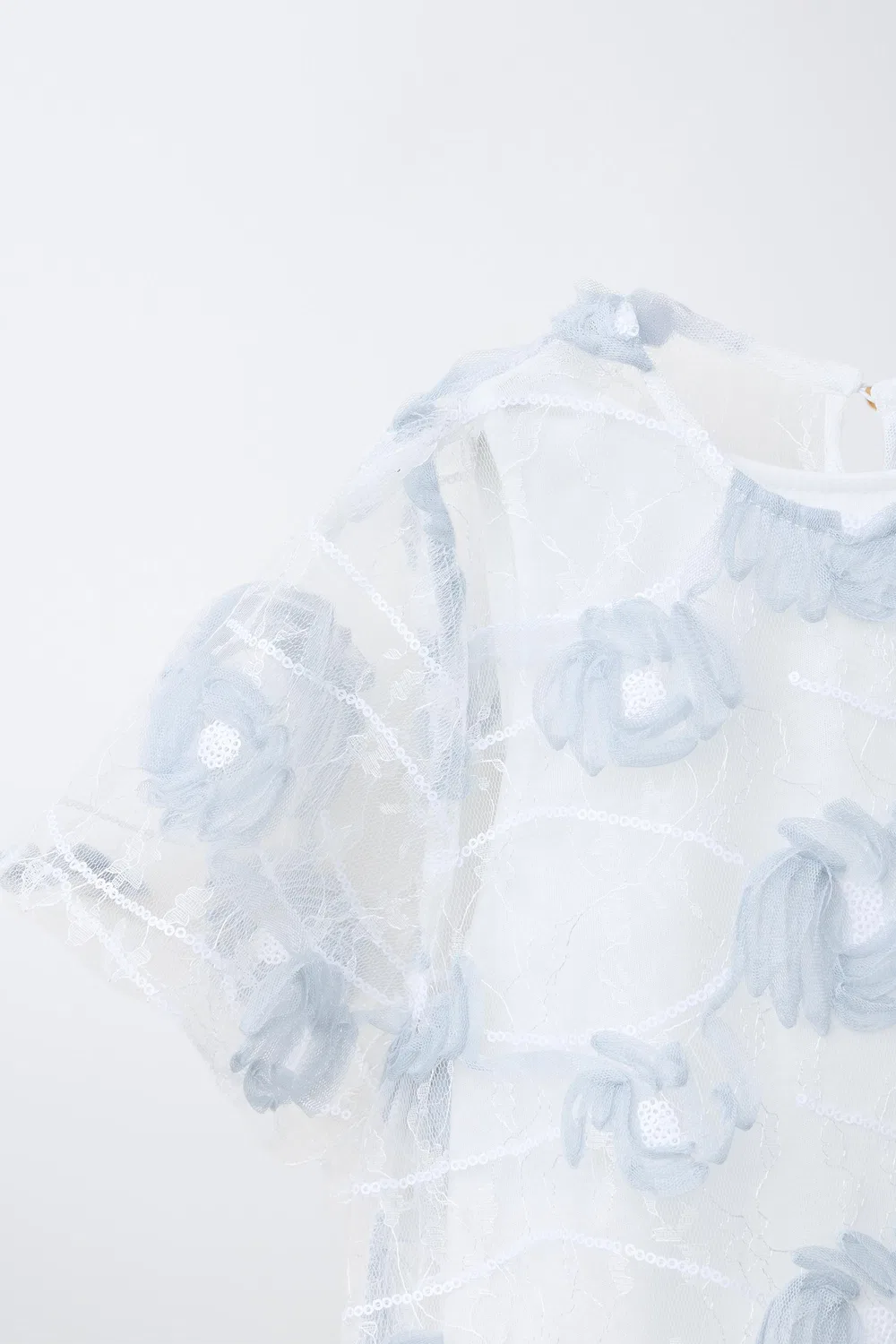 Платье из тюля с вышивкой ZARA, Blue/White — фото 3