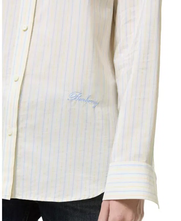 Женская рубашка с полосками Classic fit striped silk cotton shirt Burberry, Seashell White/Hazy Blue — фото 2