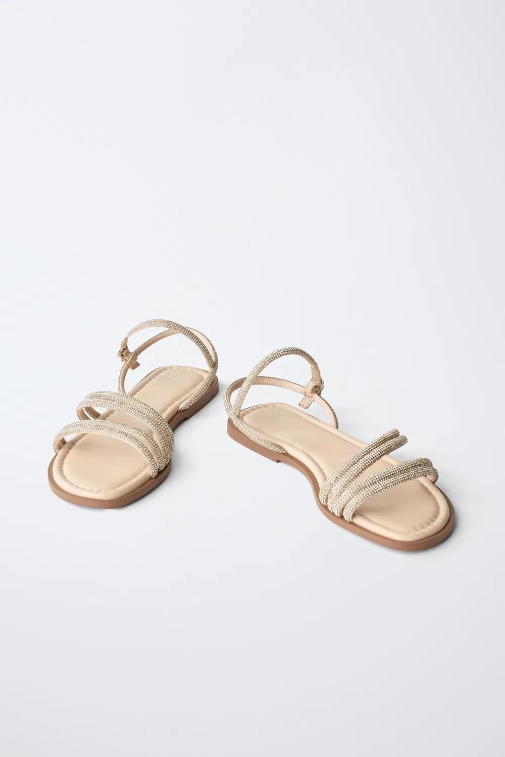Блестящие сандалии с ремешками ZARA, Gold — фото 3