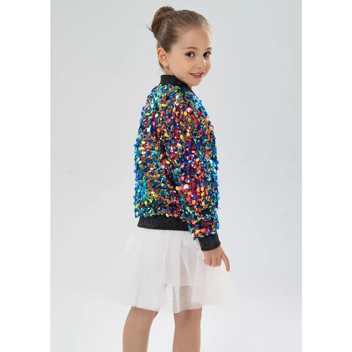 Детская куртка-бомбер для девочек с пайетками Fiesta Glow Ombre Sparkle Sequin Bomber 2Bunnies, Multicolor — фото 4