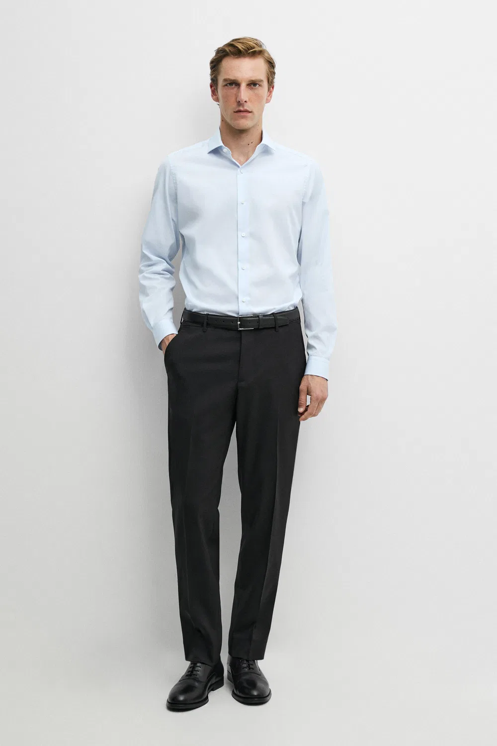Рубашка Massimo Dutti, приталенная, в клетку, небесно-голубой