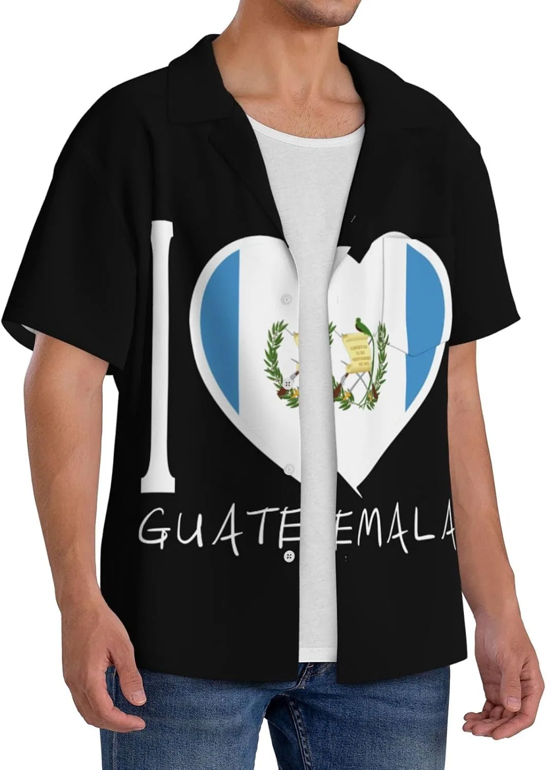 Мужская свободная рубашка с коротким рукавом I Love Guatemala, Black — фото 2