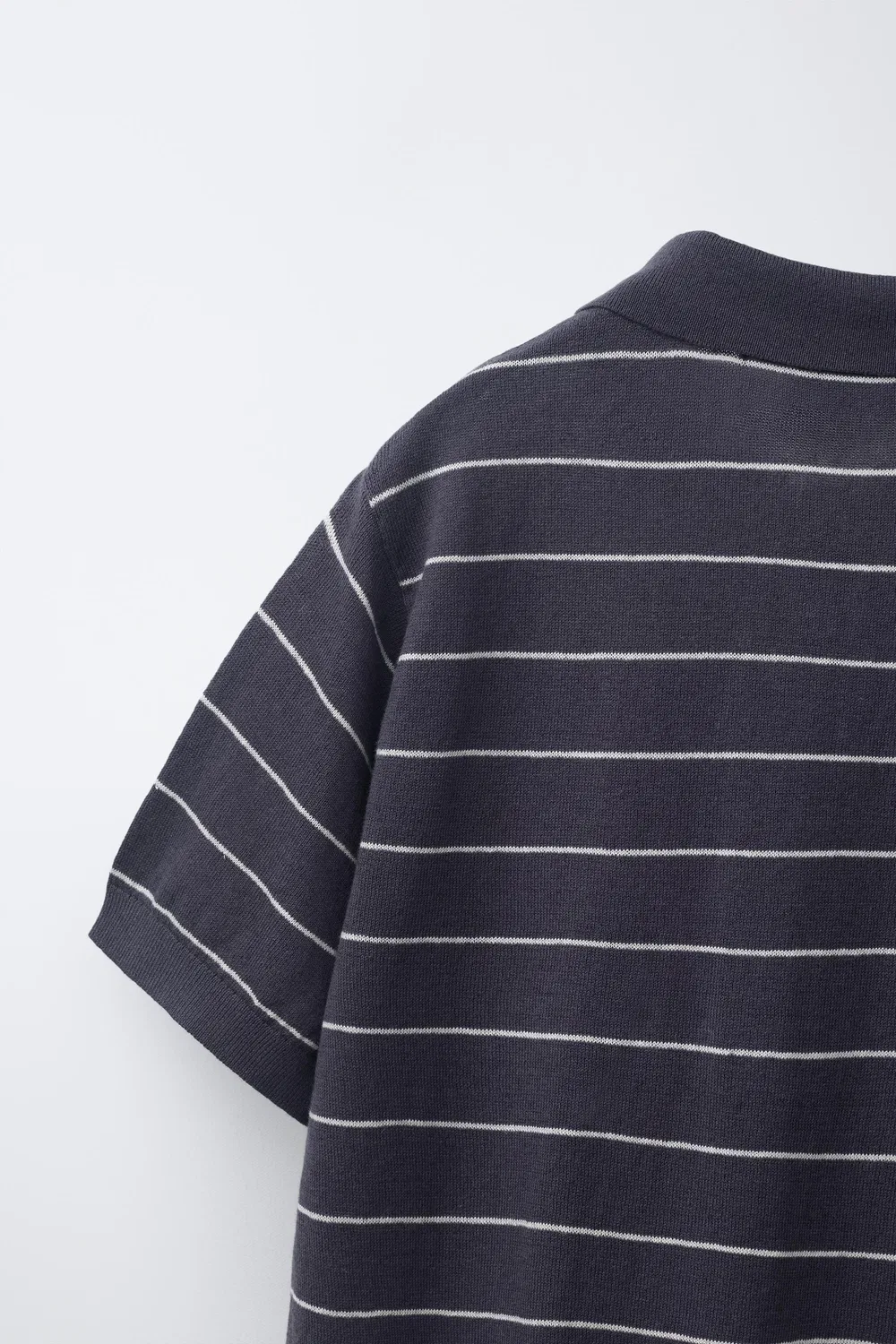 Поло из хлопка и льна ZARA, Grey/Beige — фото 4