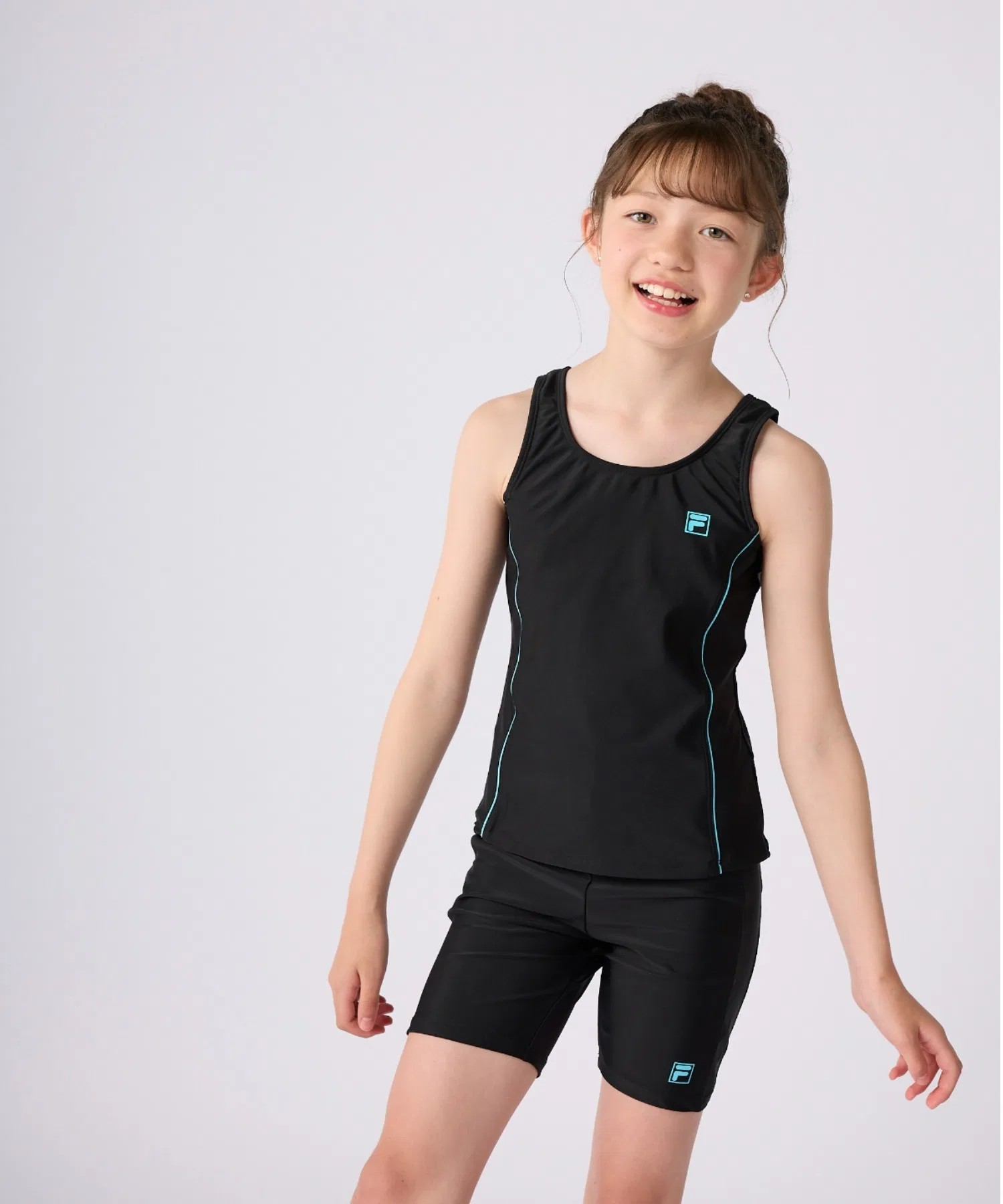 【FILA】Детский купальник-танкини, школьный купальник, раздельный купальник, конструкция, предотвращающая скатывание, для плавания