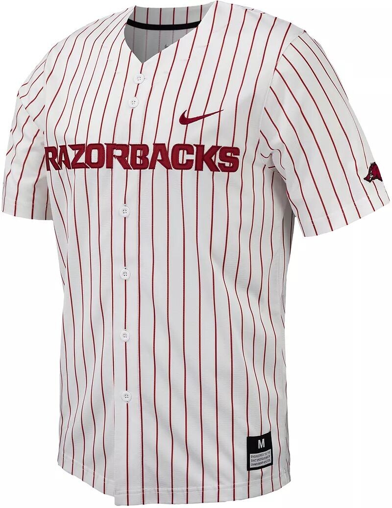 

Мужская белая бейсбольная майка с длинными пуговицами Nike Arkansas Razorbacks