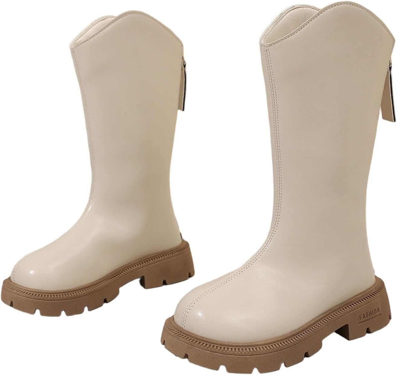 

Generic Белые массивные сапоги для верховой езды для девочек: модные сапожки на широкую икру с мягким носком, боевые ботинки, обувь в стиле ковбойских сапог осень 2025