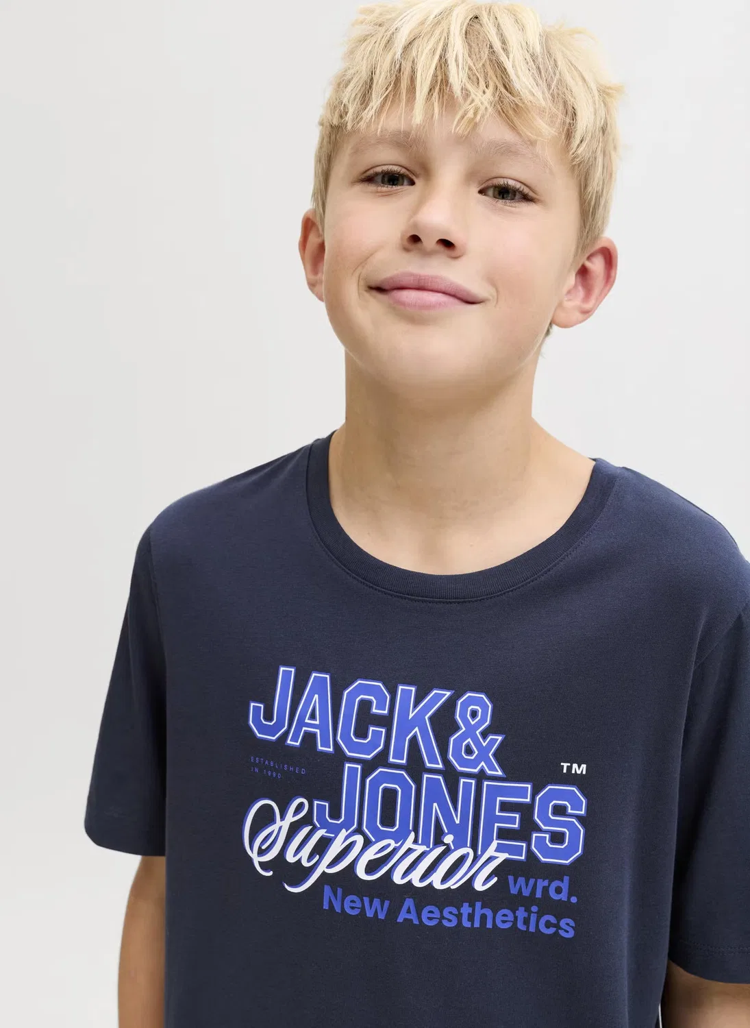 Футболка с принтом с коротким рукавом Jjelogo Jack & Jones Junior, синяя — фото 3