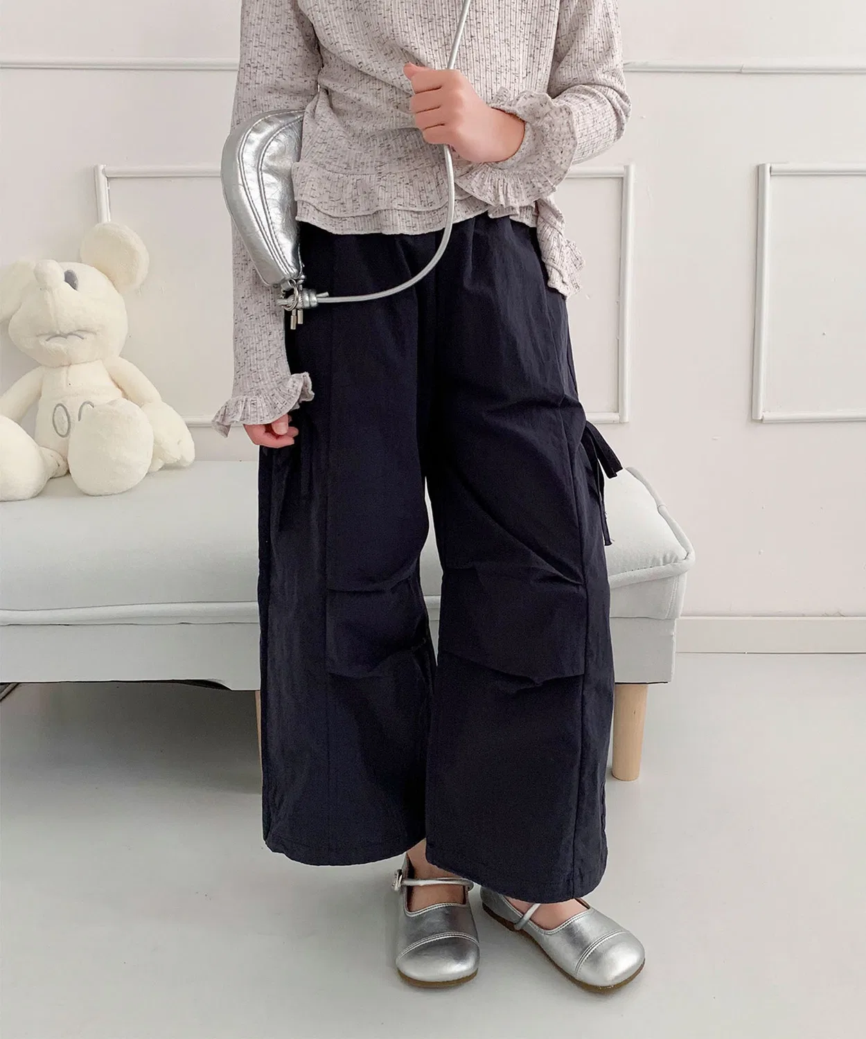 Детские широкие штаны с принтом Side Ribbon Tired aimoha, Navy