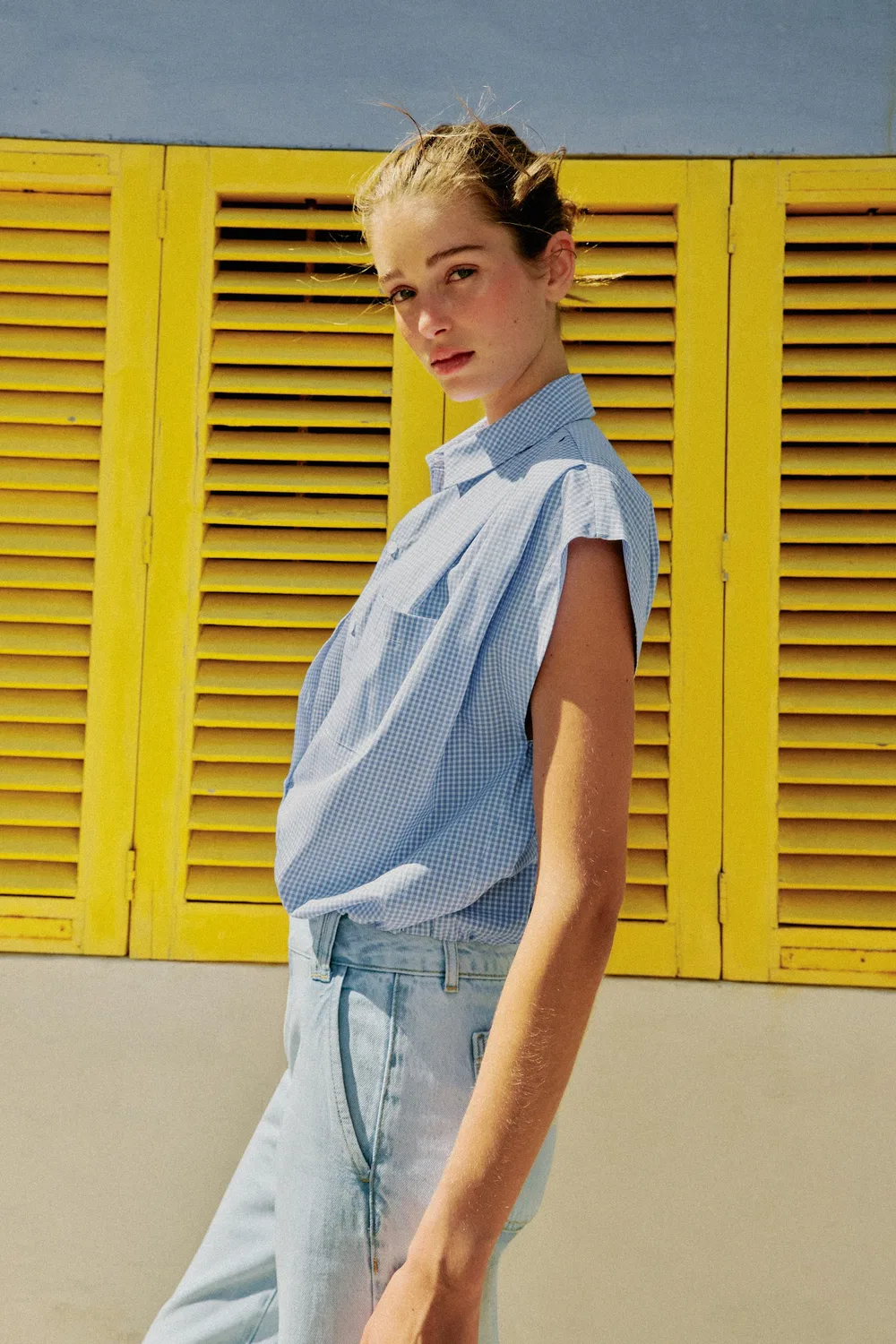 Укороченная рубашка с воздушным шаром ZARA, Blue/White — фото 3