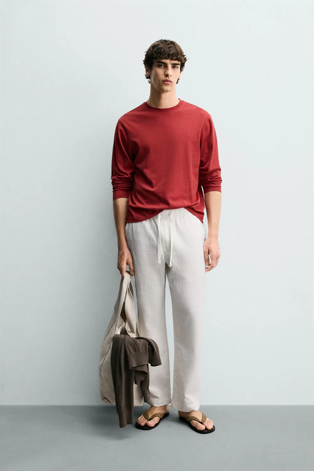 Текстурированные брюки свободного кроя ZARA, Oyster-White