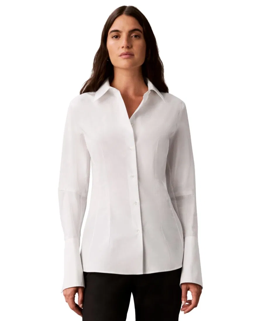 Женская рубашка с воротником и длинным рукавом Calvin Klein, Photo White