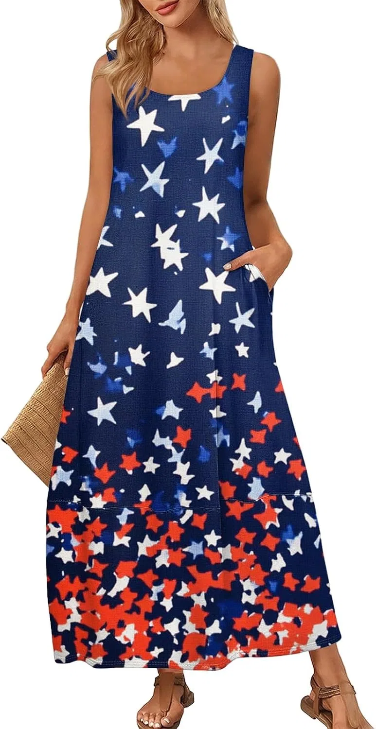 Женское свободное макси-платье с принтом флага, Royal Blue