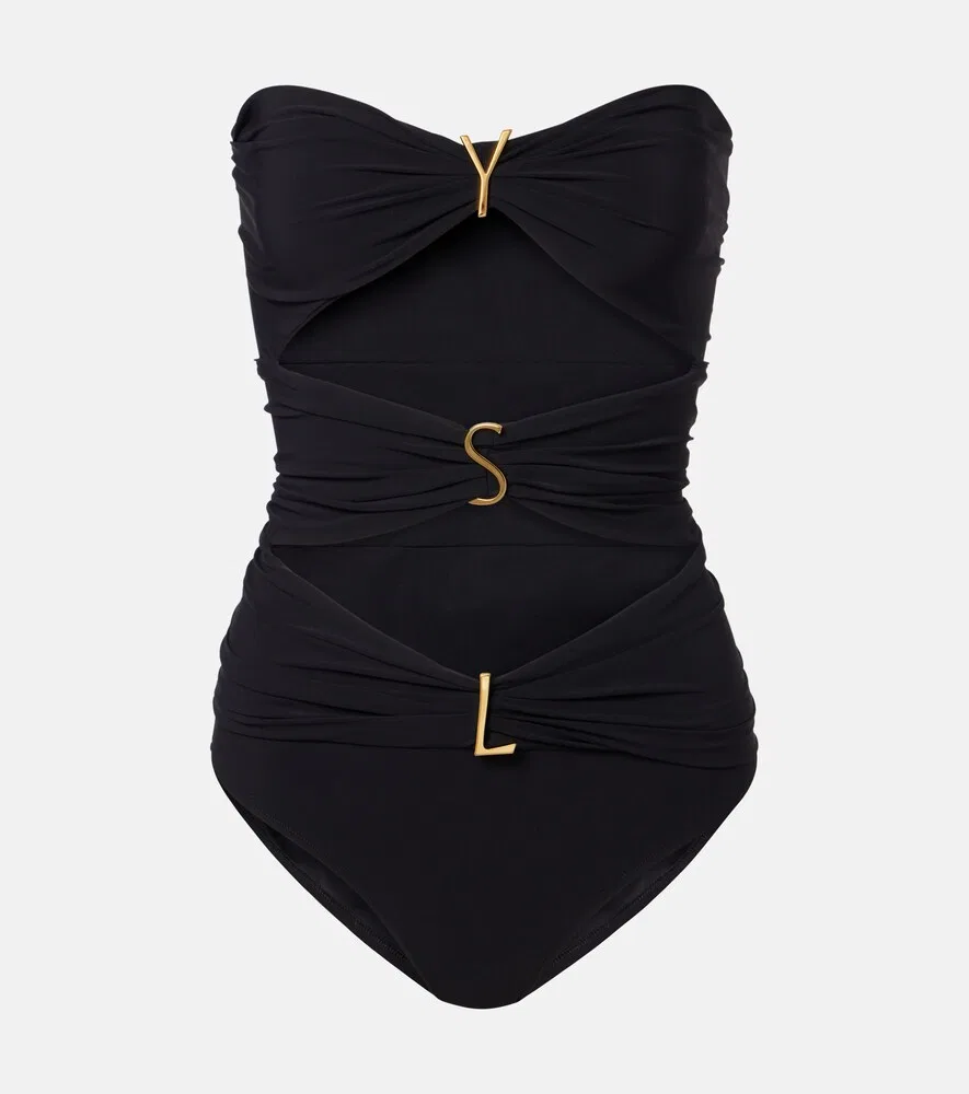 Купальник с вырезами и декором Saint Laurent, черный