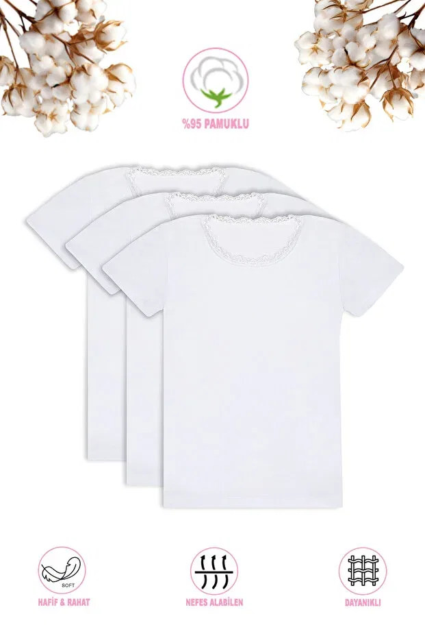 Детская футболка для девочек с кружевом Özkan Underwear, White