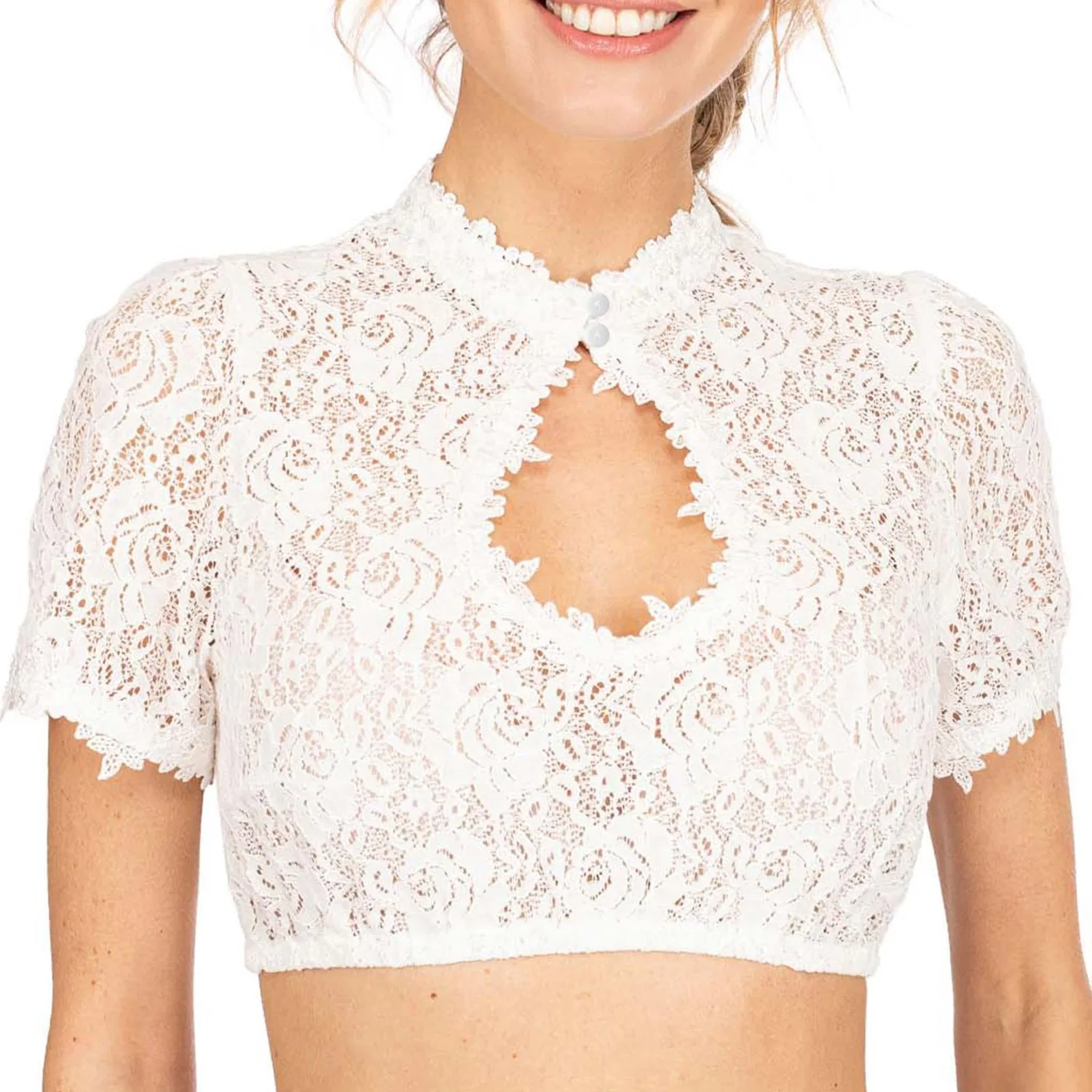 Женская блузка с кружевом Dirndl Women's Lace Blouse, A03-White — фото 4