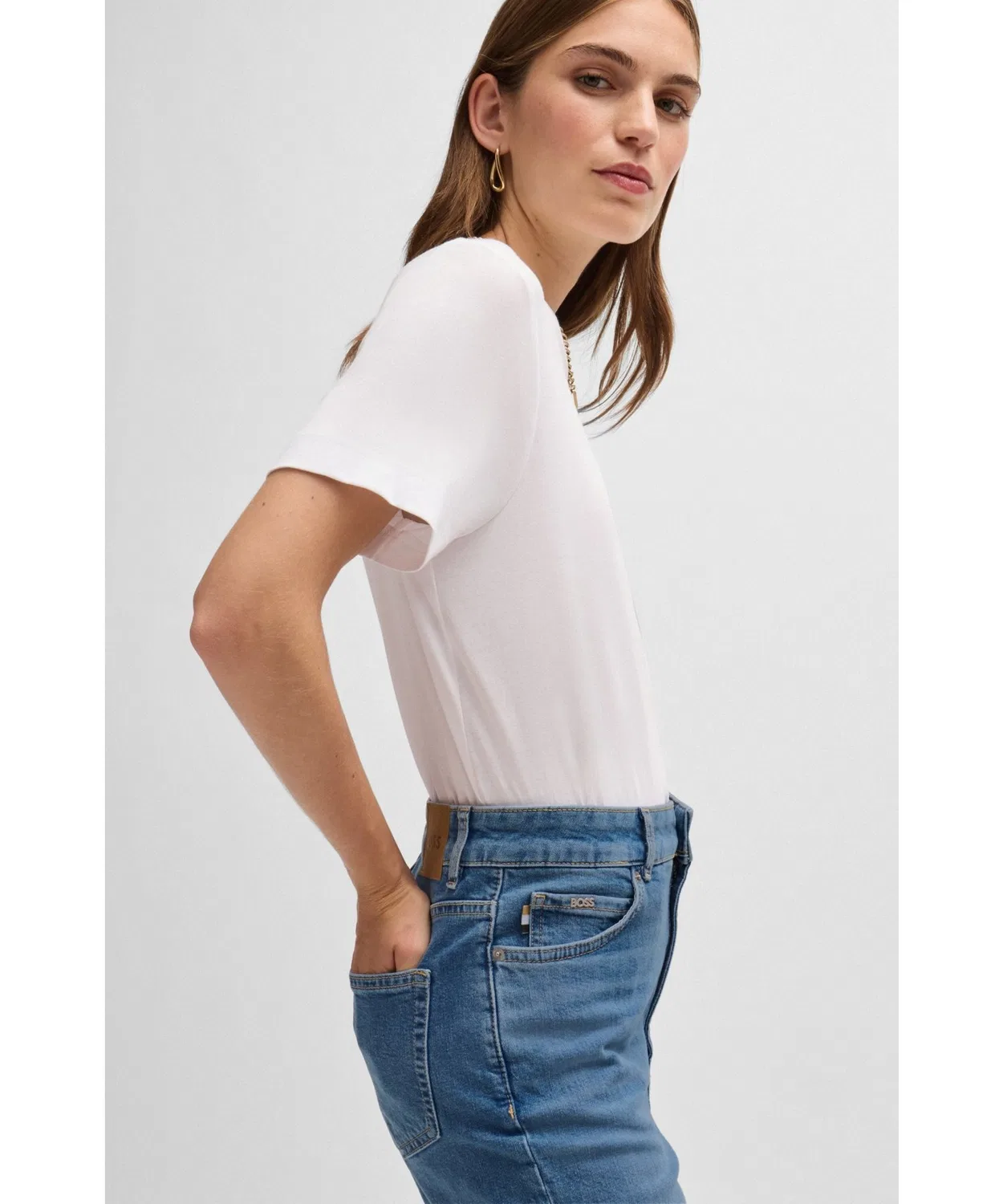 Женские джинсы с высокой посадкой укороченные Comfort Stretch BOSS, Indigo Blue — фото 3