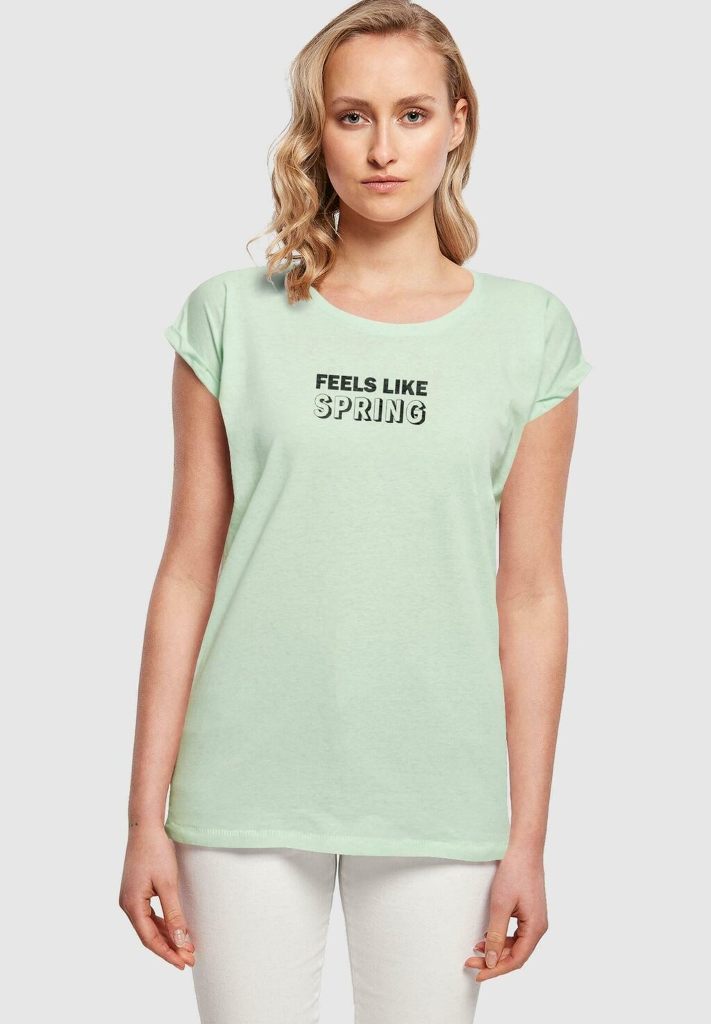

Футболка с принтом SPRING FEELS LIKE EXTENDED SHOULDER Merchcode, мята