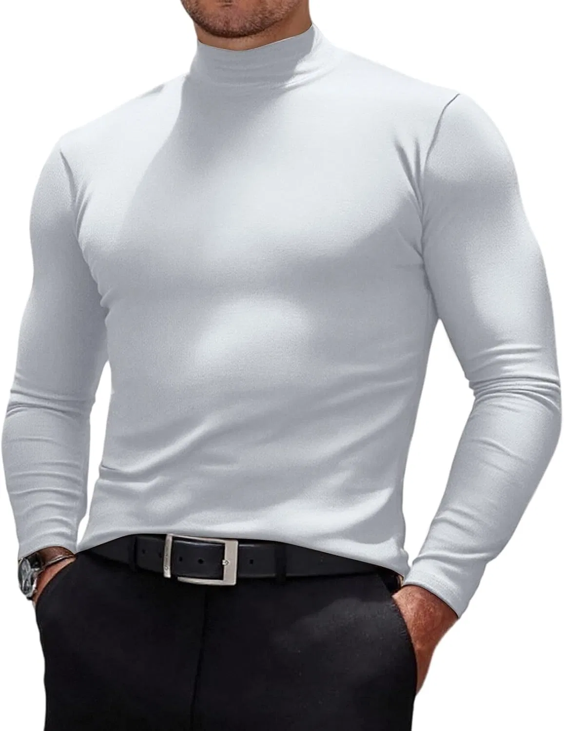 Мужская компрессионная водолазка с длинным рукавом, Solid, White