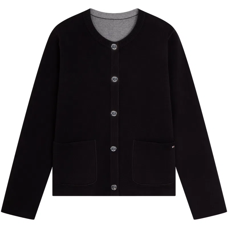 Женский кардиган с полосатым принтом, на пуговицах, двусторонний, Tommy Hilfiger, Black/Gray BDS
