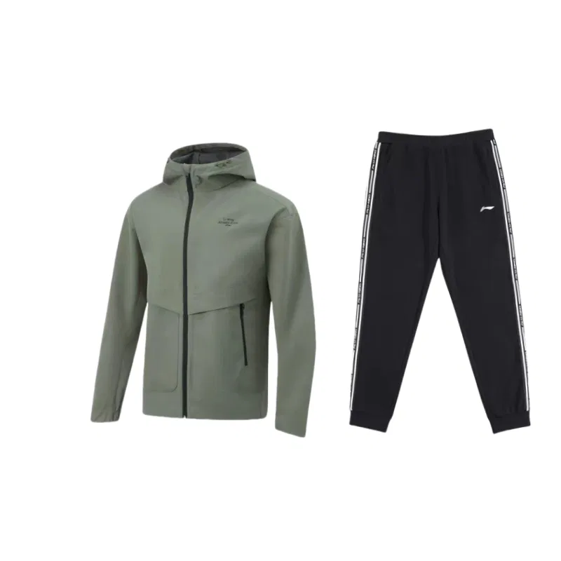 Детский комплект спортивной одежды с длинным рукавом Li-Ning, Зеленый Черный