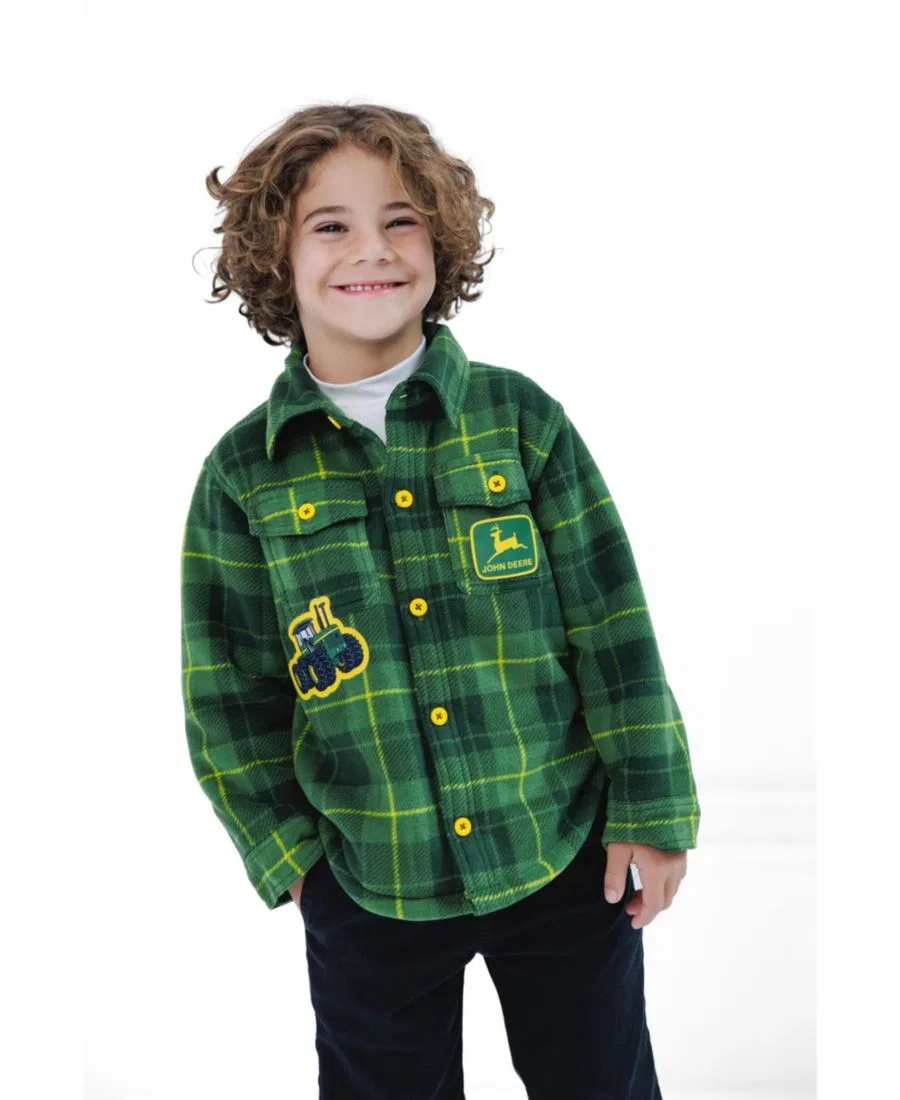 Детская фланелевая рубашка-куртка с подкладкой из шерпы John Deere, Green Yellow Plaid — фото 2