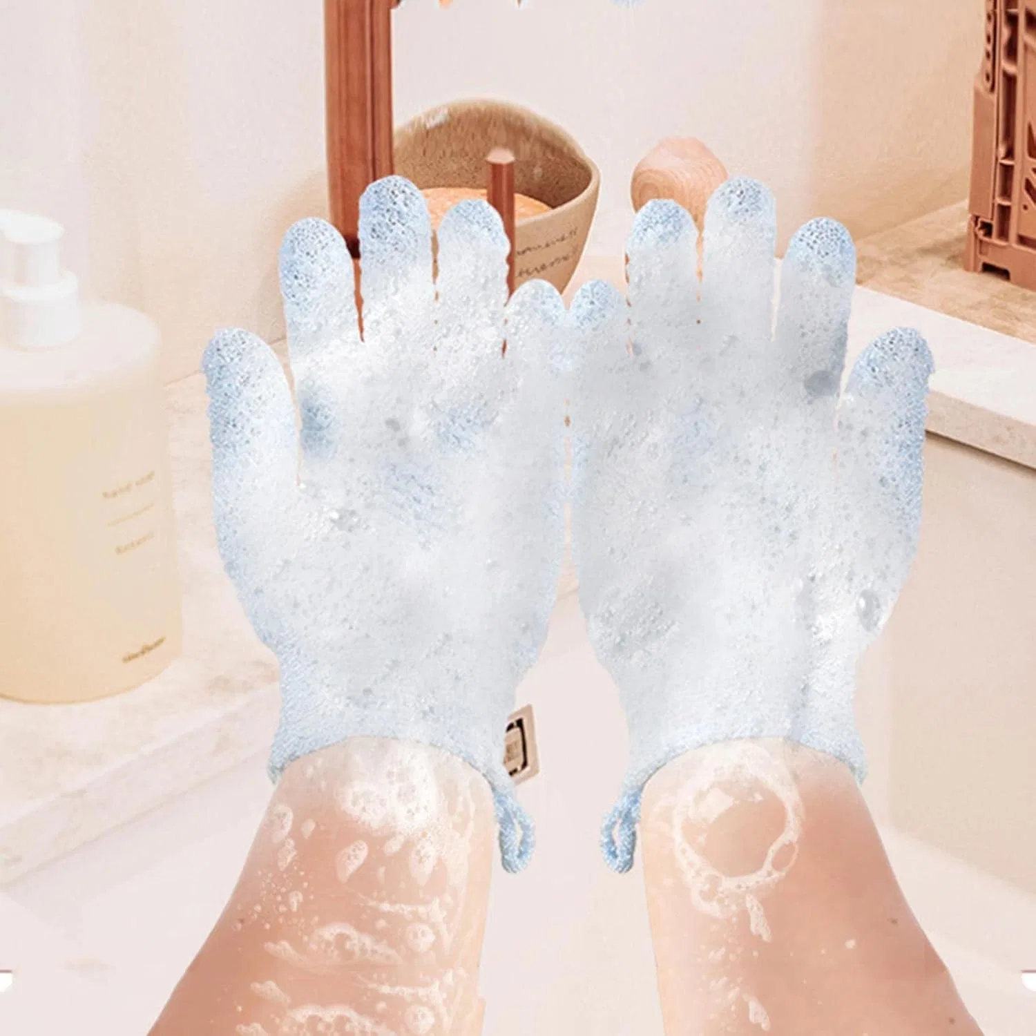 Эксфолирующие перчатки для душа, Generic, 1 пара, 19.5 см, Blue — фото 4