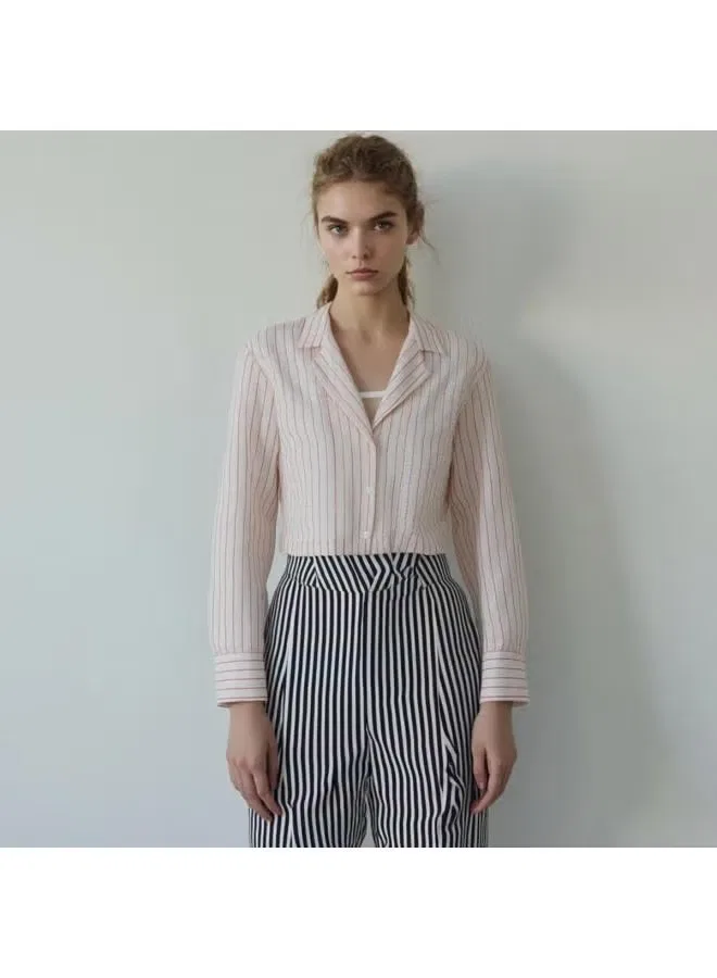 Лонгслив с полосатым принтом и воротником-лацканом Zara, бежевый — фото 2