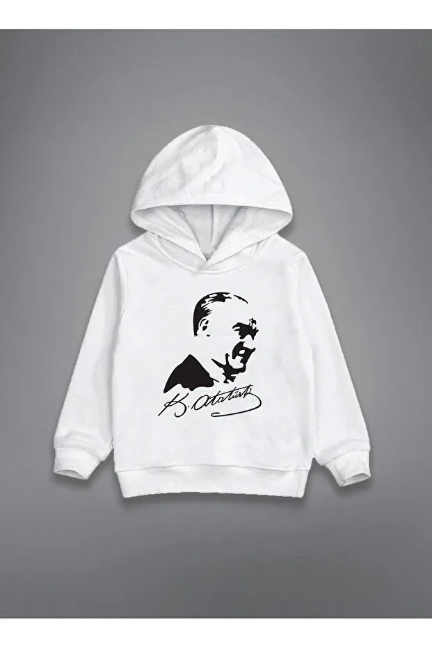 Детское худи для мальчиков с принтом Mustafa Kemal Atatürk Moda, White