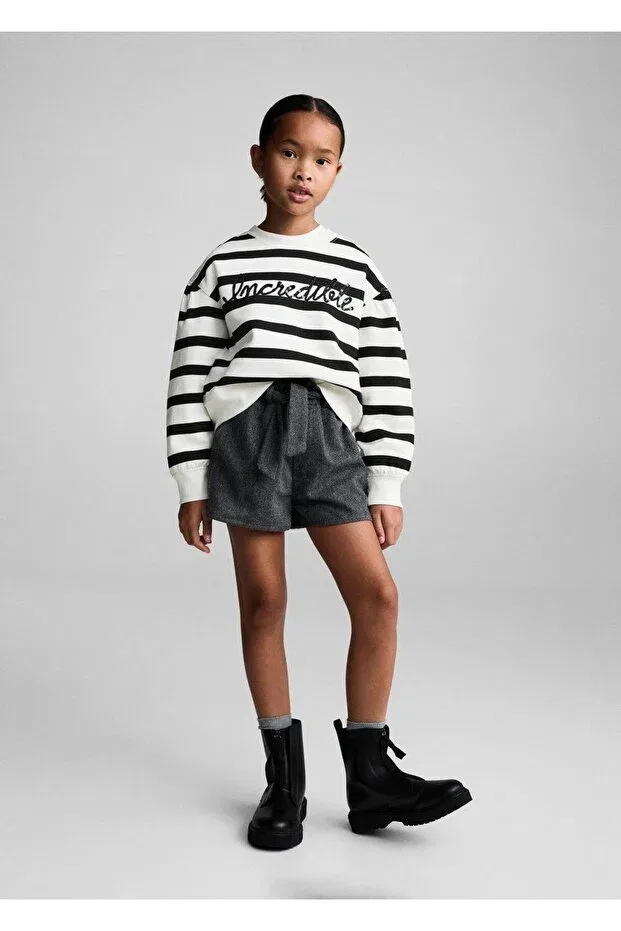 Детские свитшот для девочек полосатый Mango Kids, Off White — фото 2