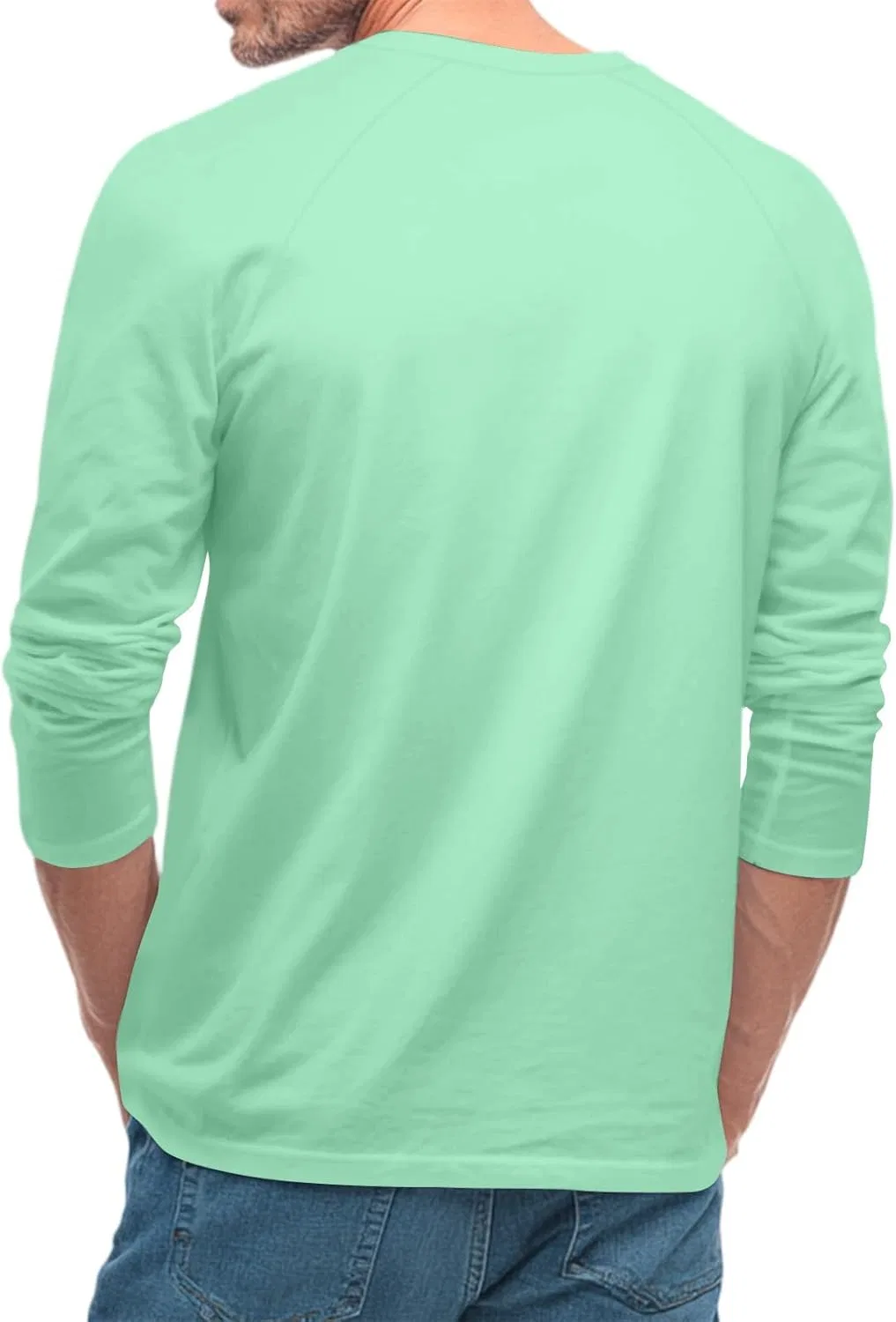 Мужская свободная футболка с длинным рукавом 3/4, Light Green — фото 3