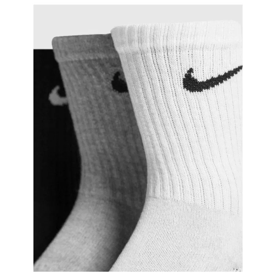 Комплект спортивных носков Dri Fit Everday Cotton 3 Lü Nike, Бело-черно-серый — фото 2