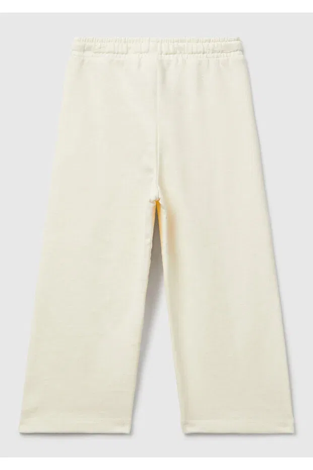 Детские спортивные штаны для девочек с принтом ecru stitch detailed waist drawstring wide leg United Colors Of Benetton, Ecru — фото 2