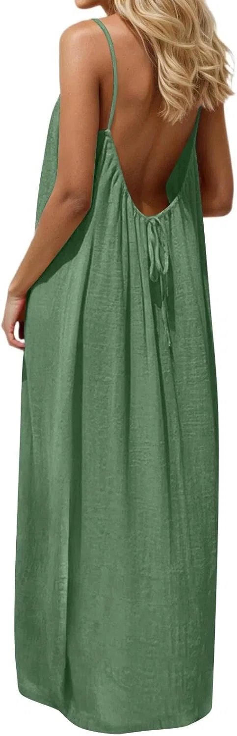 Женское пляжное платье макси с открытой спиной на тонких бретелях Mint Green — фото 2