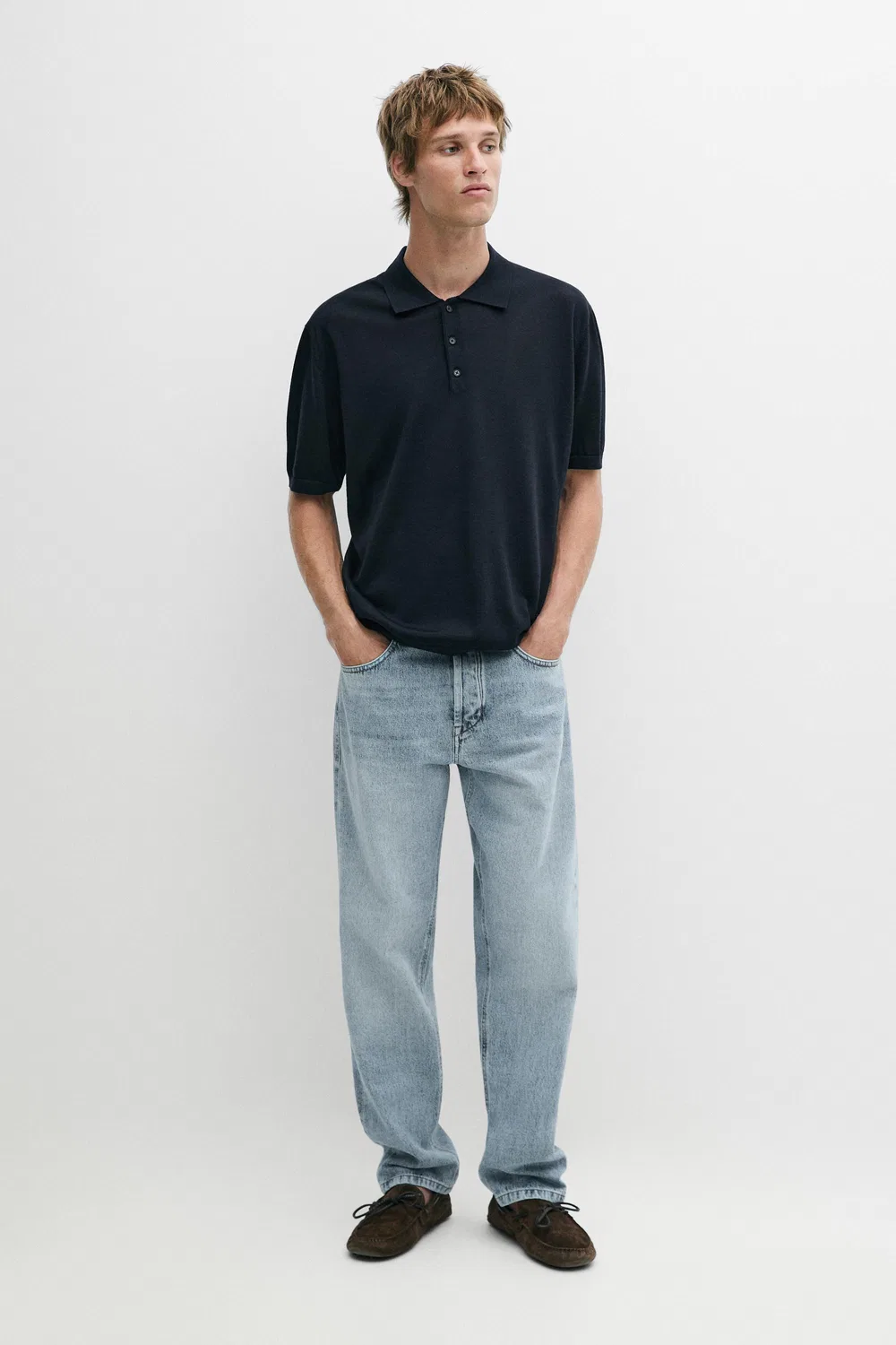 Поло Massimo Dutti Wool Blend Knit Shirt, темно-синий — фото 3