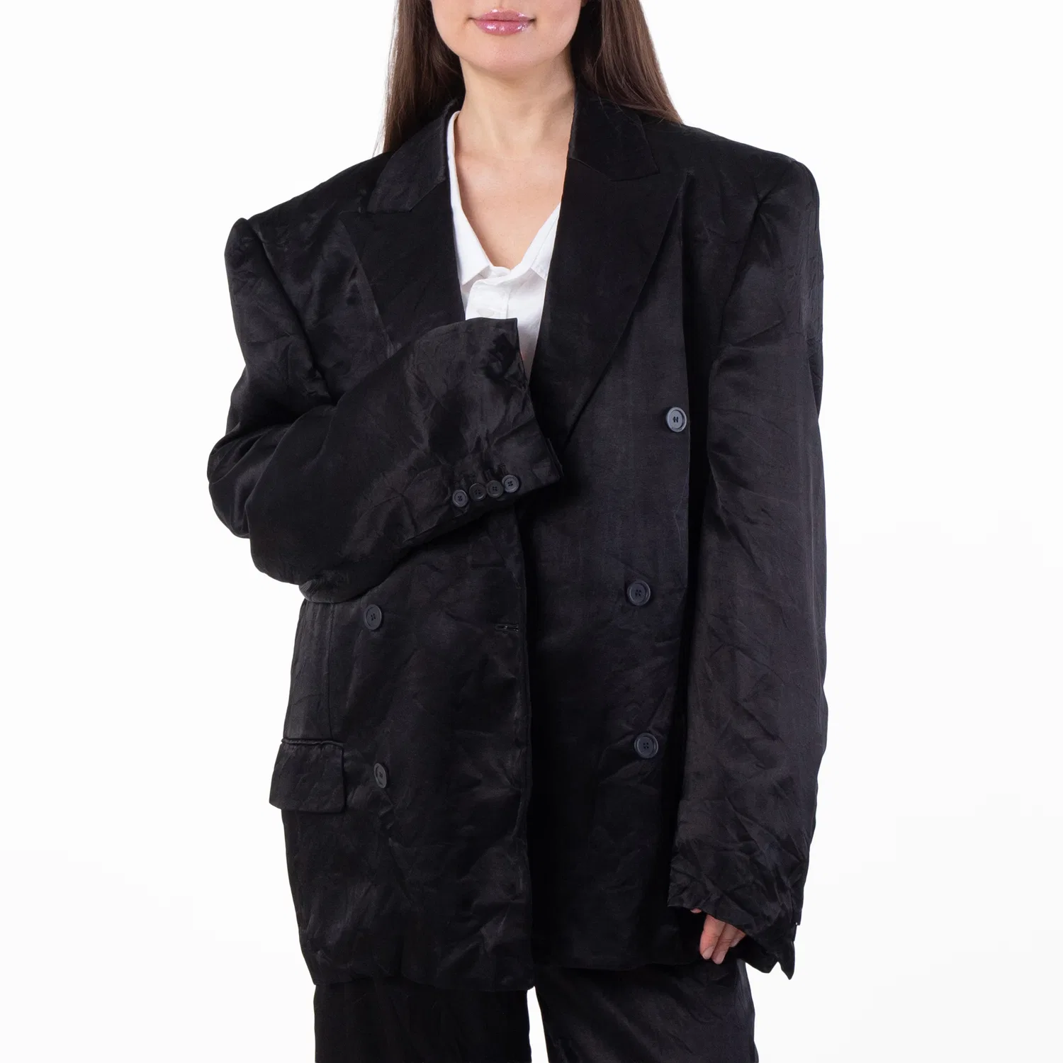 Пальто из крепа с двубортной застежкой Steriod Double Breasted Creased Jacket Balenciaga, Black