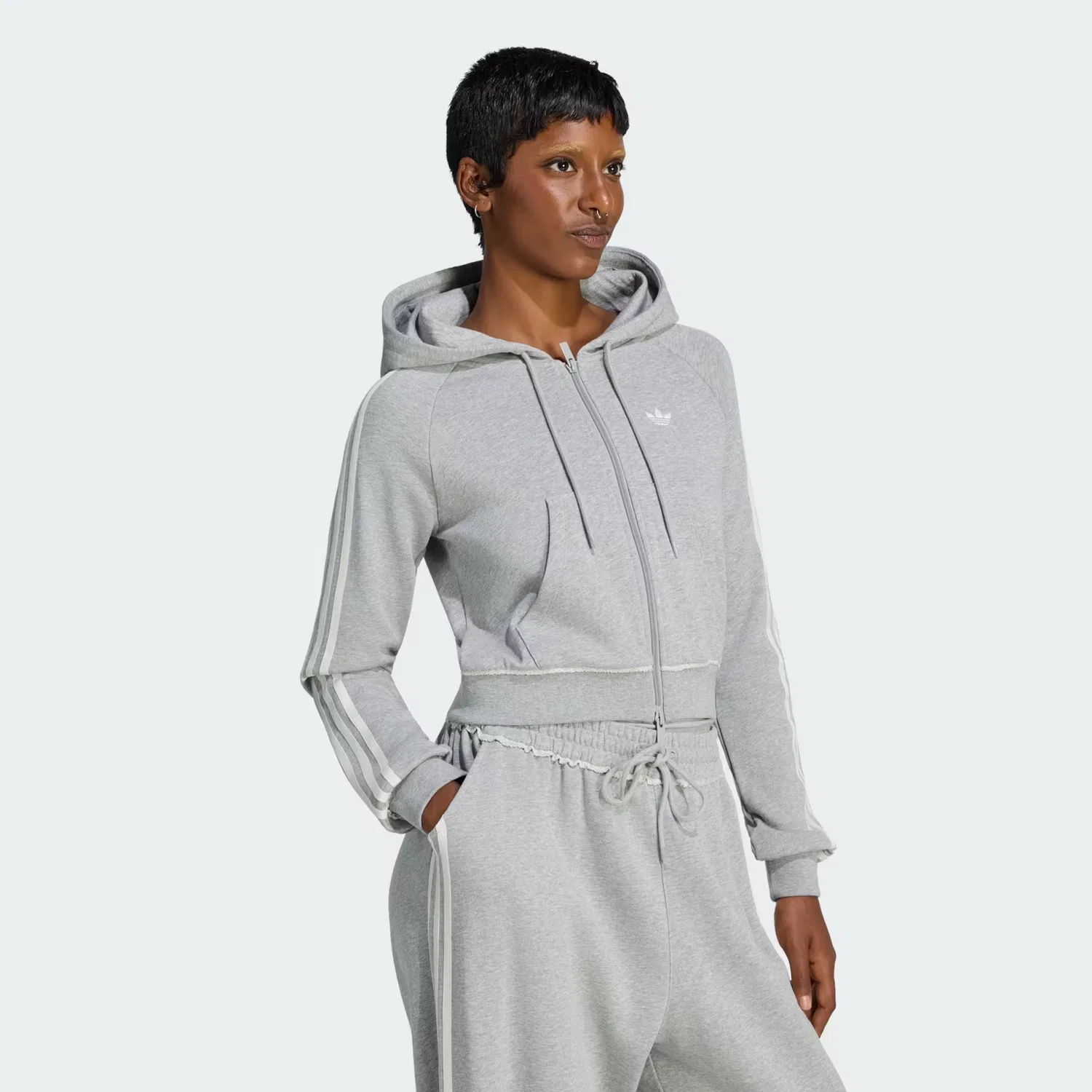 Женская олимпийка с короткой молнией Graphic Adidas Originals, серый меланж — фото 2