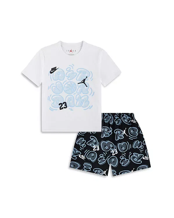 Детский комплект для мальчиков с принтом Movement Lines Tee & Shorts Set Jordan, черный