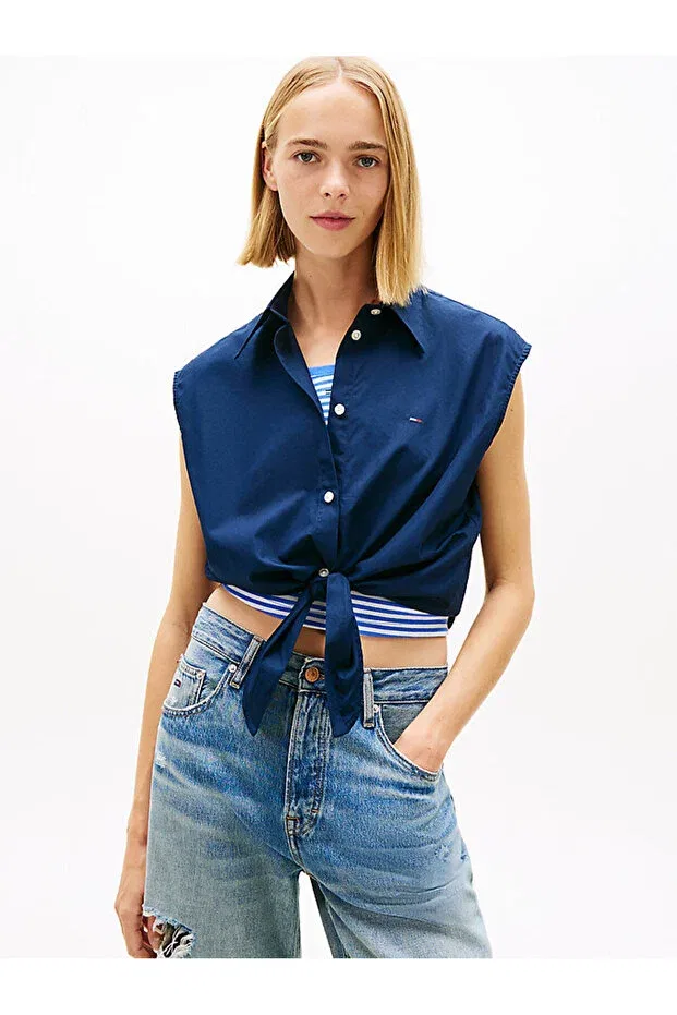 Женская хлопковая рубашка без рукавов Tommy Hilfiger, Night Blue