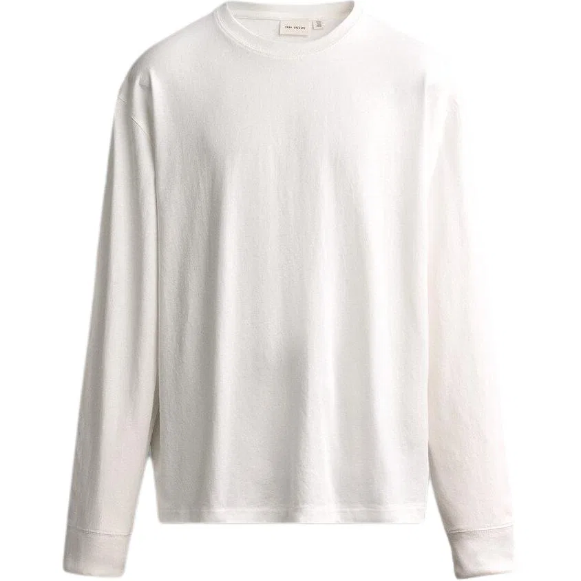 Мужская футболка с круглым вырезом, прямой крой, ZARA, White