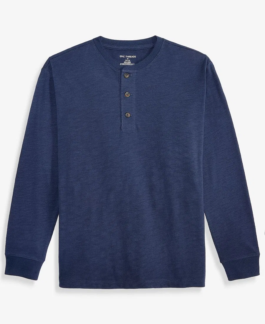 Лонгслив с длинным рукавом и планкой с пуговицами Epic Threads, Navy Nauti
