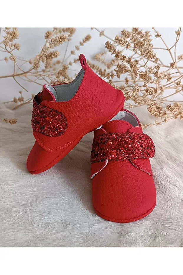 Детские туфли для девочек кожаные Juno red genuine leather baby shoes Hodore, Red With Stones — фото 4