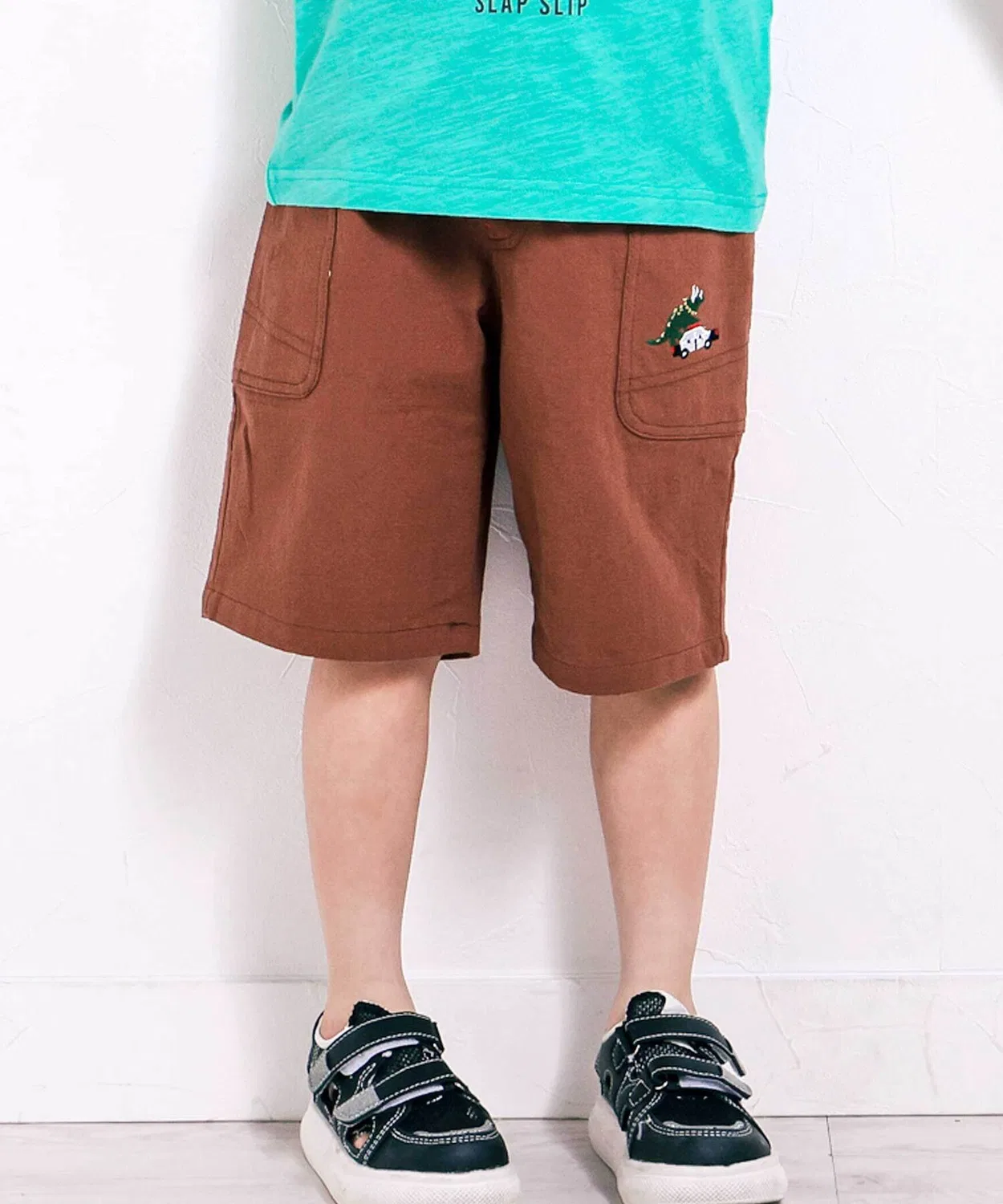 Детские шорты с вышивкой, длина выше колена, модель Side Pocket Embroidery SLAP SLIP, Brown