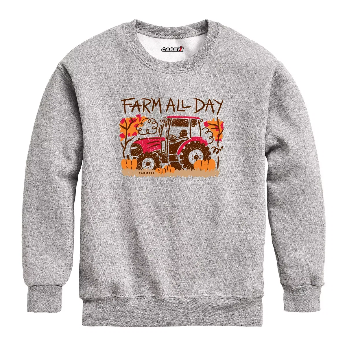 Детский свитшот с принтом Farm All Day Tractor Case IH, Athletic Heather