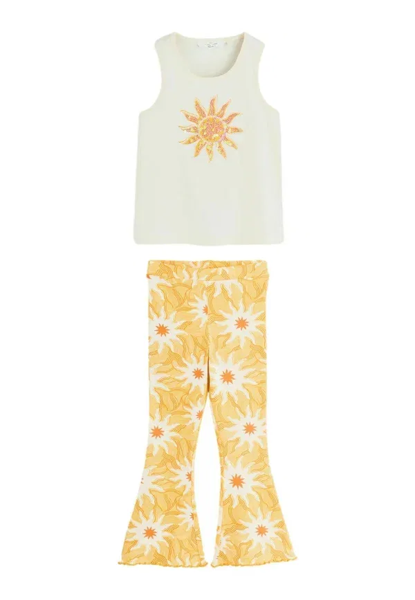 Комплект топ и леггинсы 100% хлопок Regular fit Never Fully Dressed, Yellow White Sun, белый/желтый