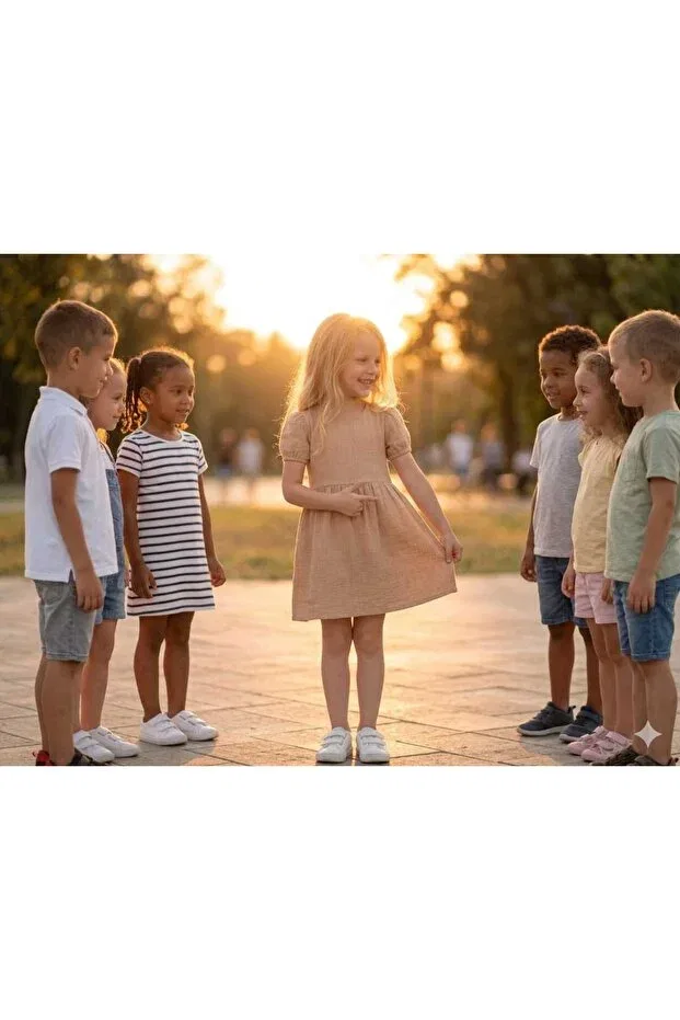 Детское платье для девочек хлопковое Hilal Akıncı Kids, Beige