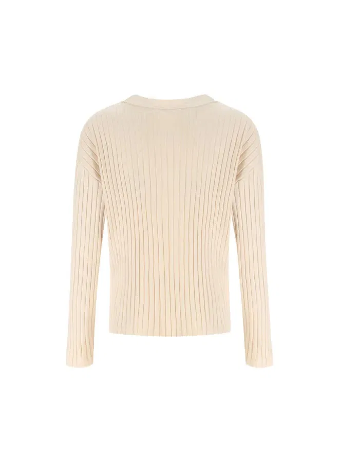Свитер с полосами relaxed stretch cotton-blend long sleeve knit Zara, бежевый — фото 3