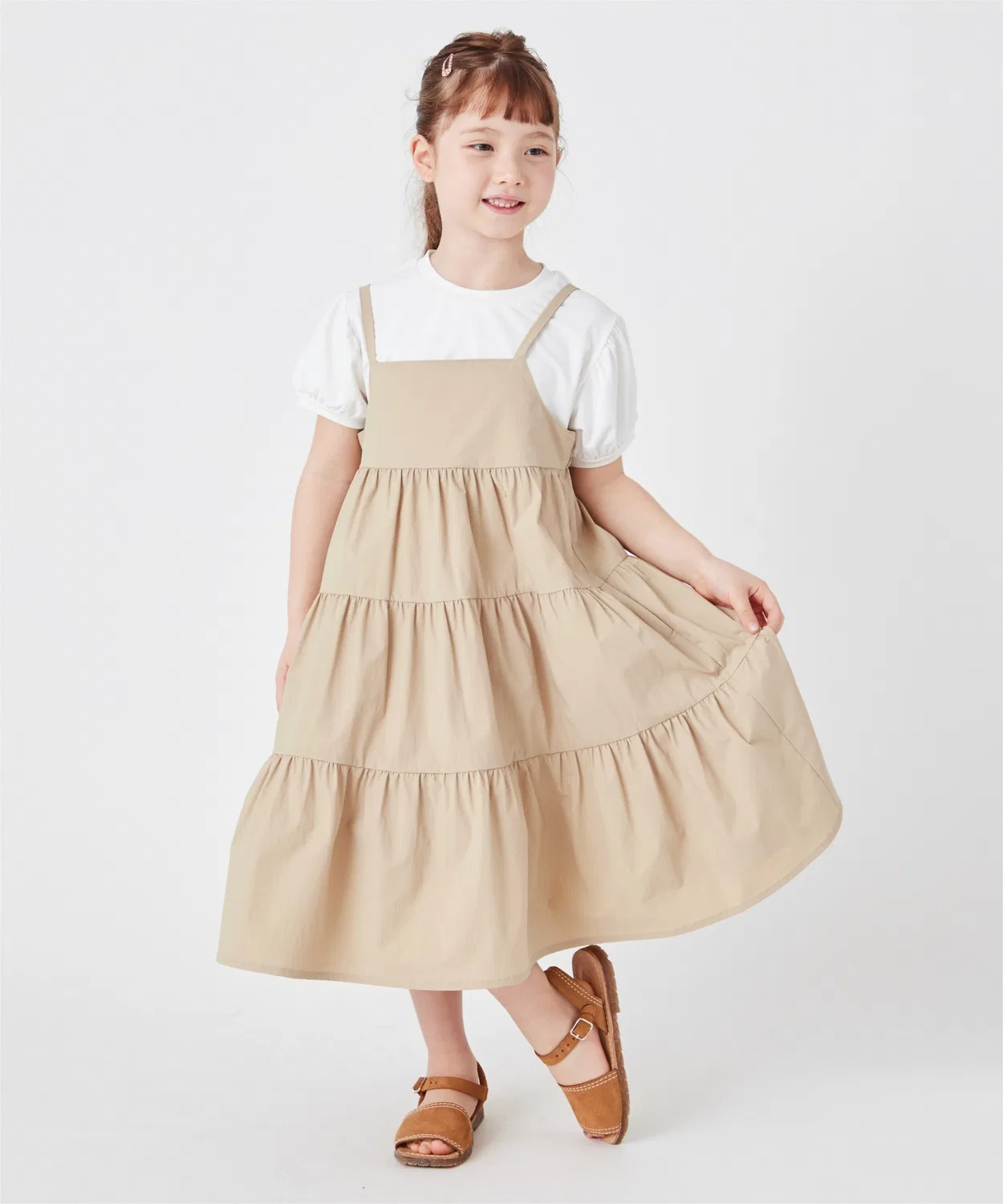 Детский комплект из футболки и сарафана с принтом, модель 242336001, ever closet, Beige